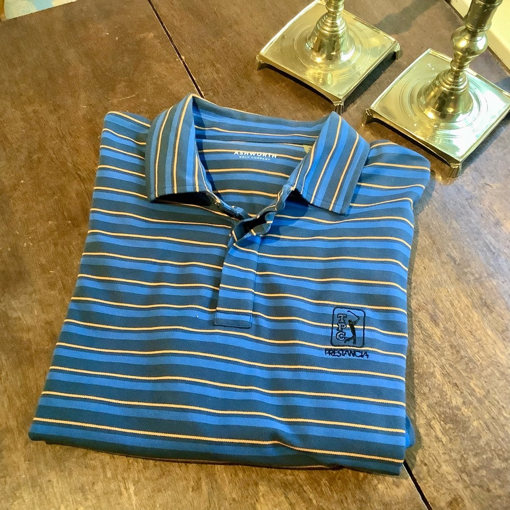 Ashworth TPC Prestancia Golf Polo Shirt in Blue Striped Sz L NWOT